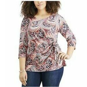 NY Collection Woman Floral Paisley Scoop Neck  3/4 Sleeve Top 1X NEW
